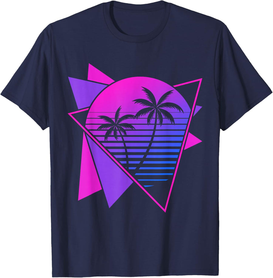 Retro 80s Synthwave Aesthetic 1990s Art Vaporwave T-Shirt - Navy Blue
