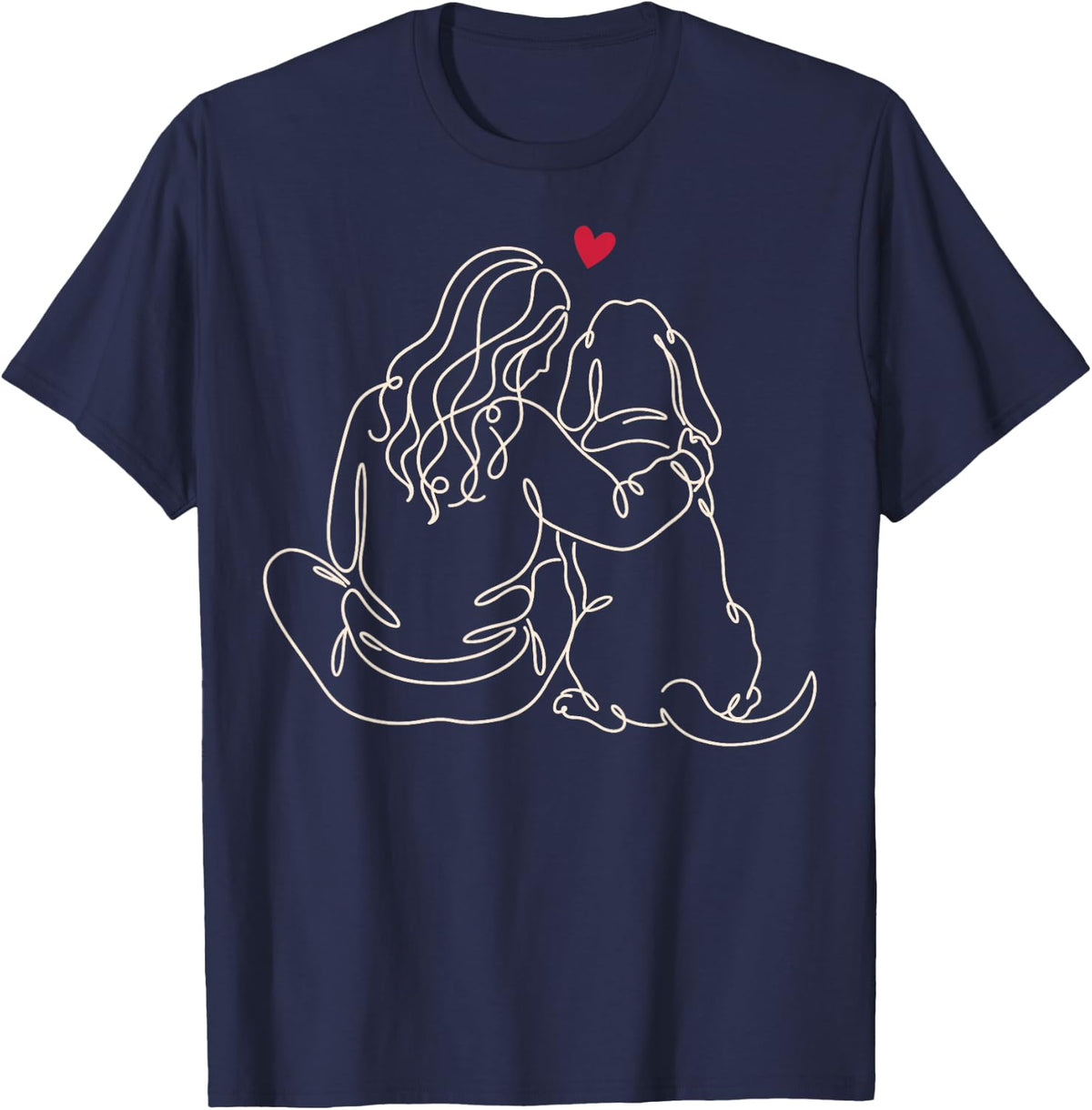 Basset Hound Girl Heart Line Art T-Shirt - Navy Blue