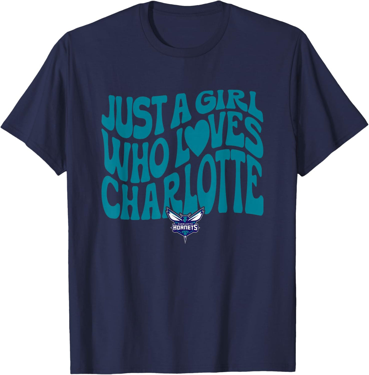 NBA Just a Girl Who Loves the Charlotte Wavy Hornet Logo T-Shirt - Navy Blue