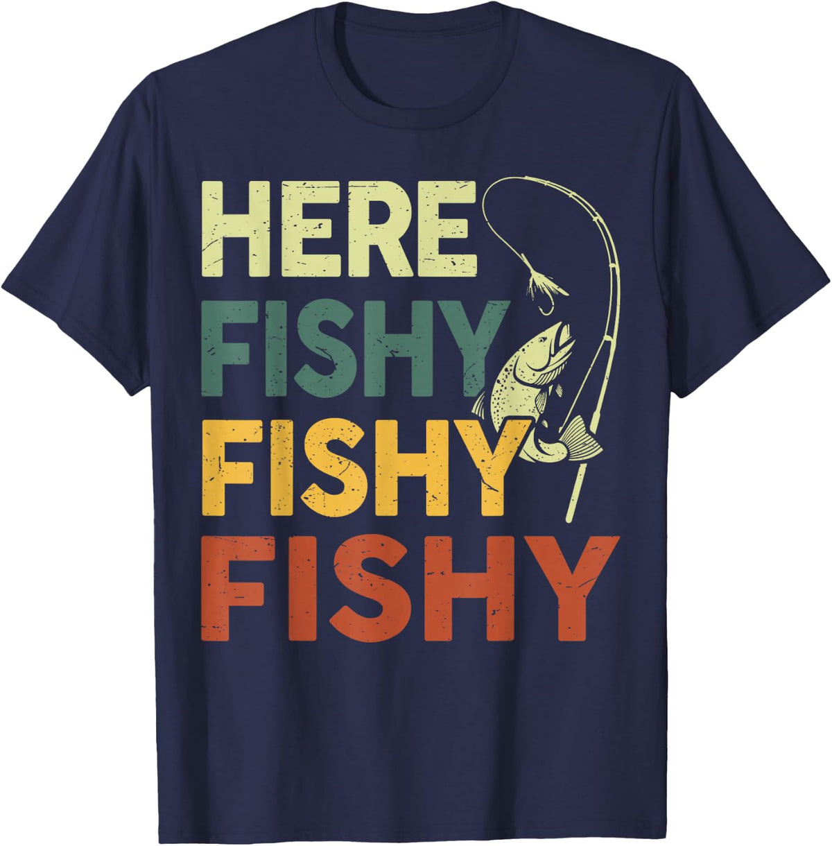 Boy Here-Fishy Fishing T Shirt Men's Bass Fish Funny Fishing T-Shirt - Navy Blue