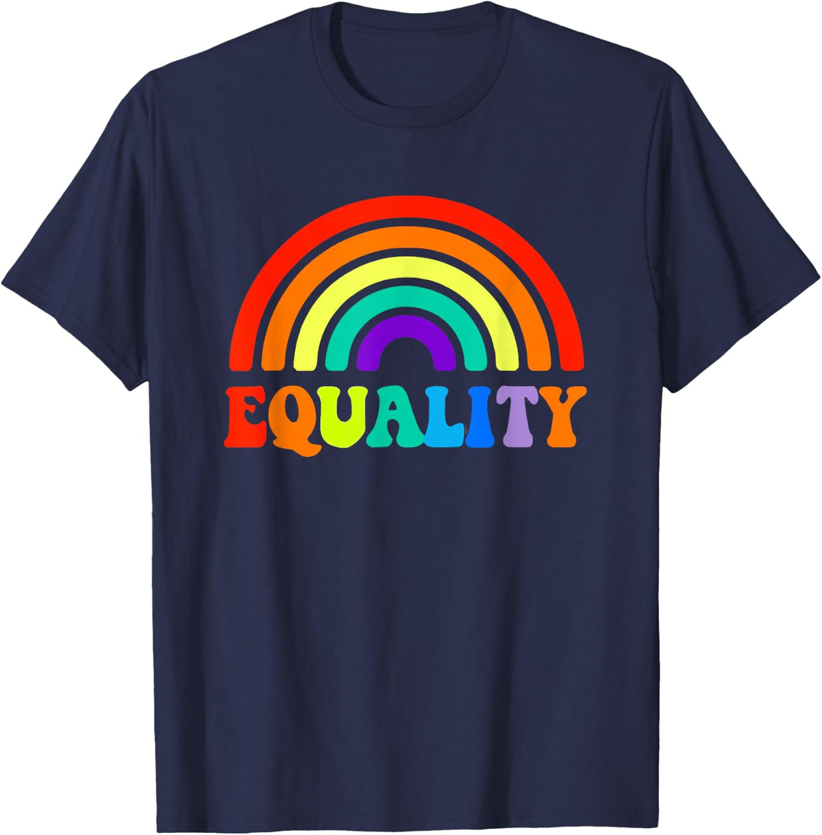 Pride Month Classic Retro Rainbow LGBTQ+ Equality T-Shirt - Navy Blue