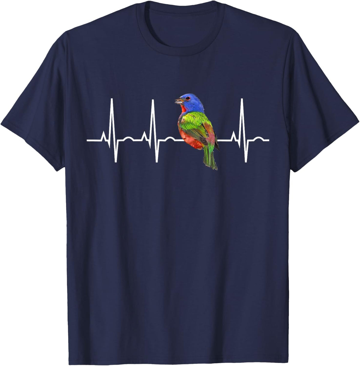 Painted Bunting Shirt Birder Bird Lover Heartbeat Tee T-Shirt Gift - Navy Blue