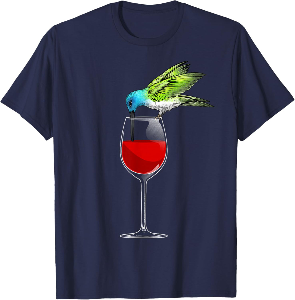 Cool Hummingbird For Men Women Wine Glass Animal Bird Lover T-Shirt - Navy Blue
