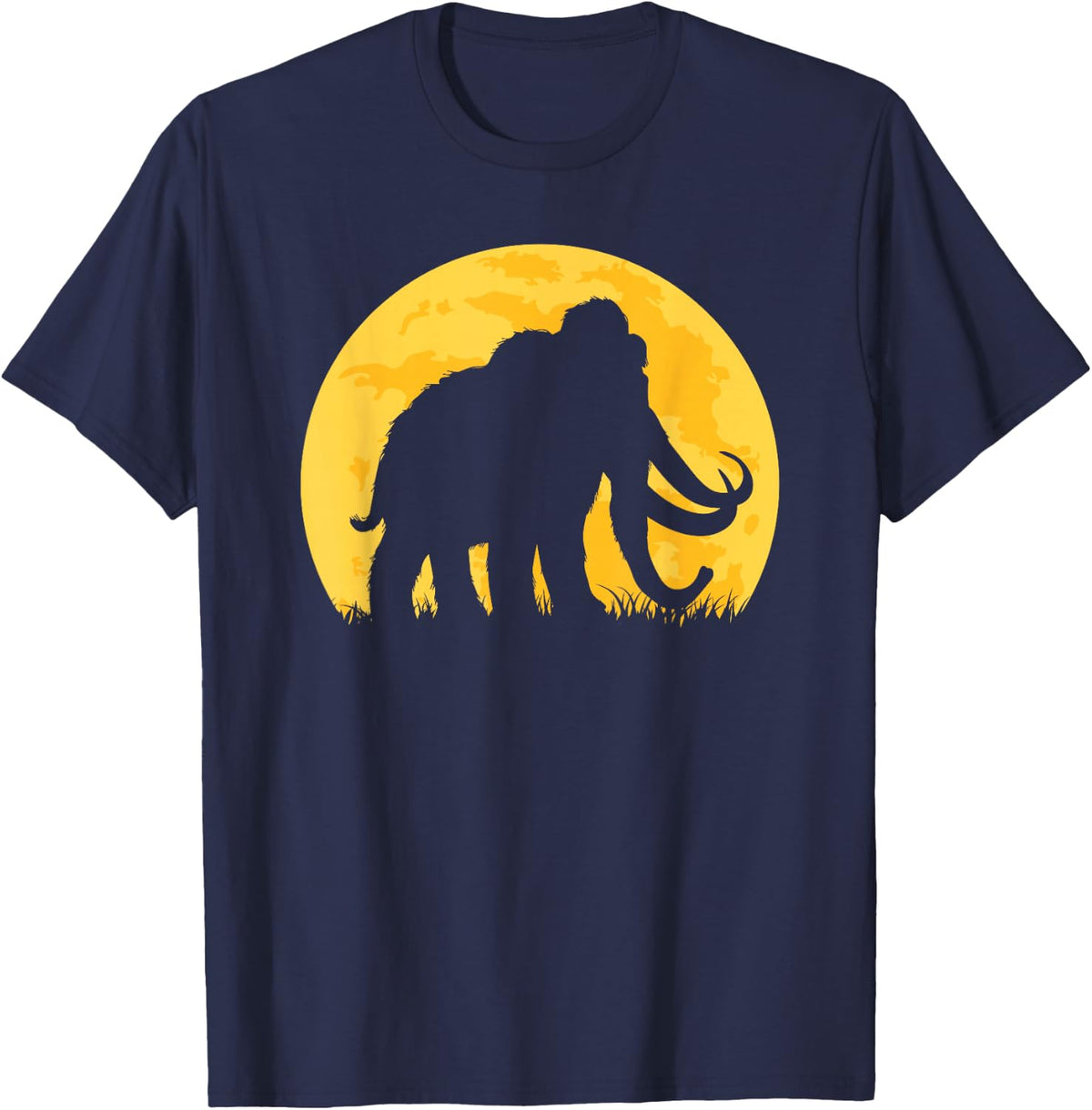 Woolly Mammoth Moon Sunset Prehistoric Animal T-Shirt - Navy Blue