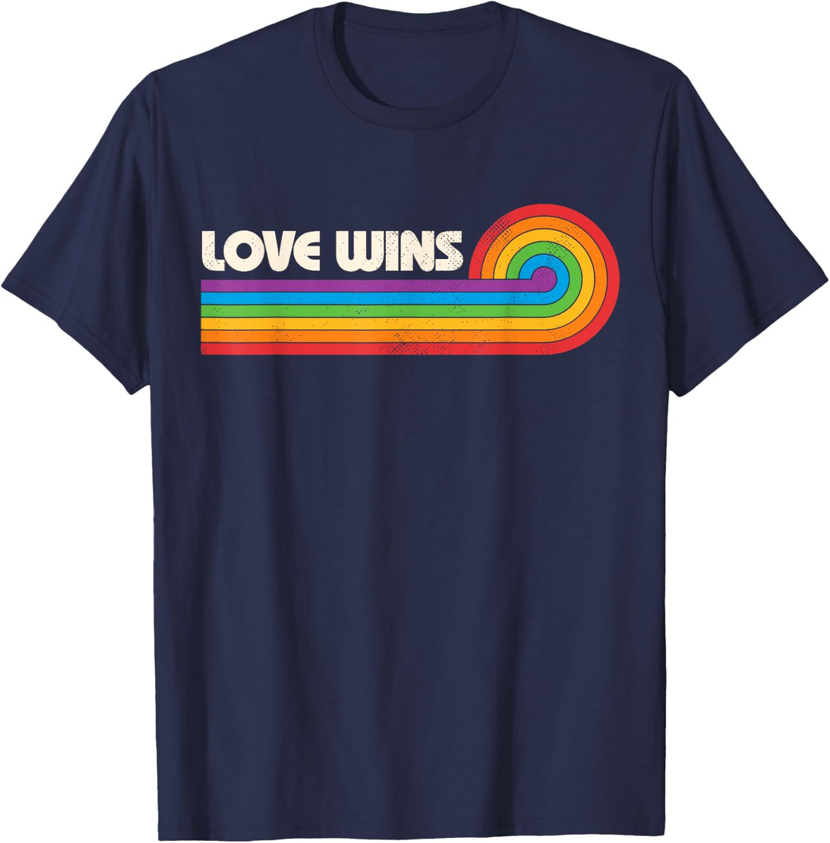 LGBTQ Love Wins Gay Pride LGBT Ally Rainbow Flag Vintage T-Shirt - Navy Blue