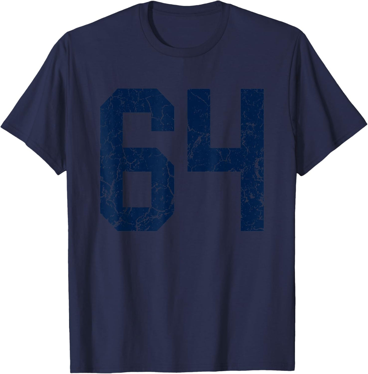 Navy Blue Number 64 Jersey Player Uniform #64 Shirt Grunge T-Shirt - Navy Blue
