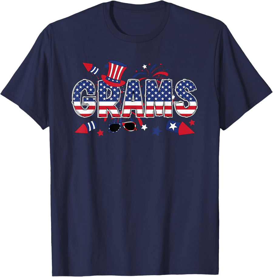 4th Of July Grams Grandmother American Flag Grams Grandma T-Shirt - Navy Blue