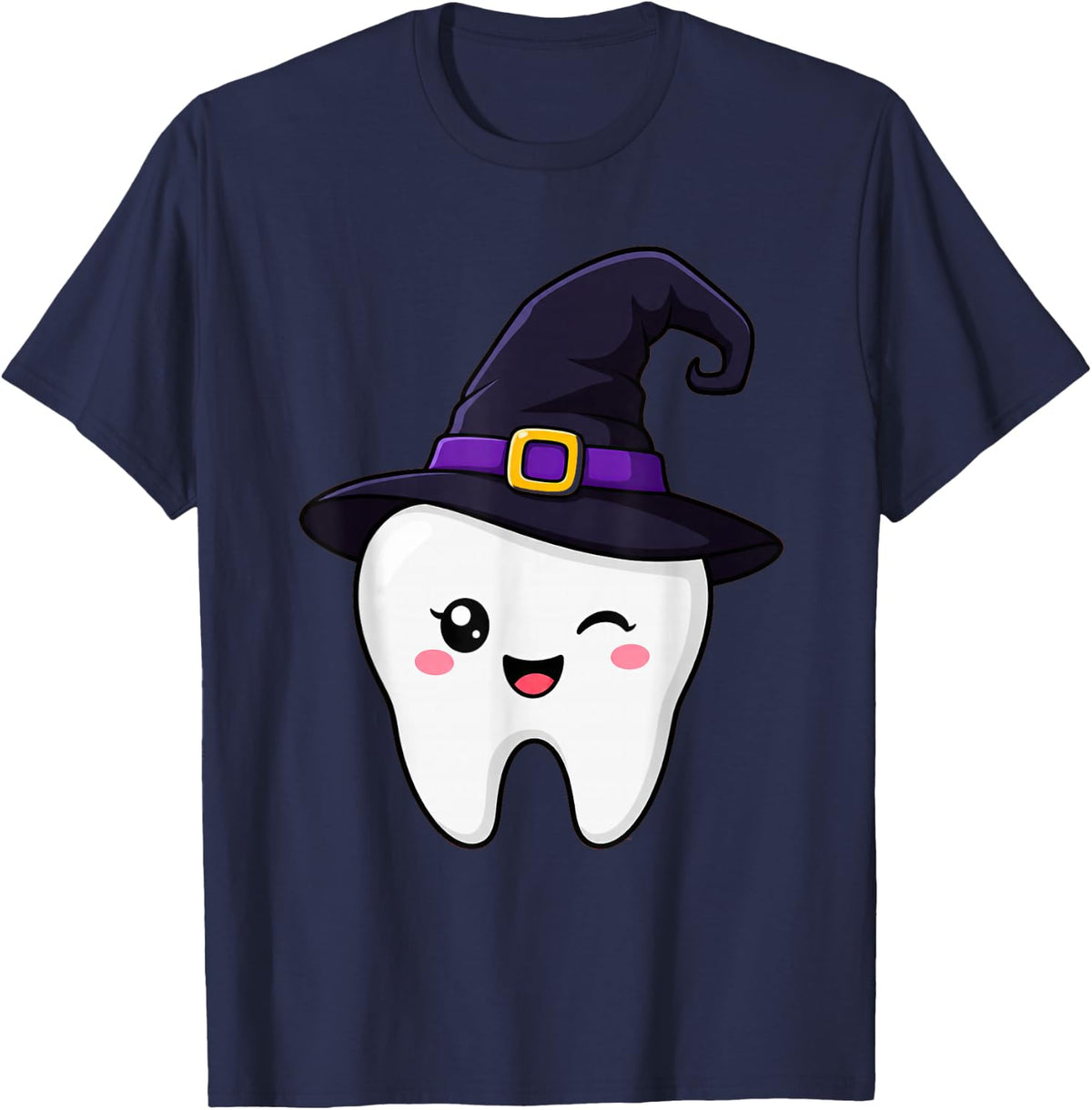 Cute Tooth Witch Hat Dental Healthcare Dentist Halloween T-Shirt - Navy Blue