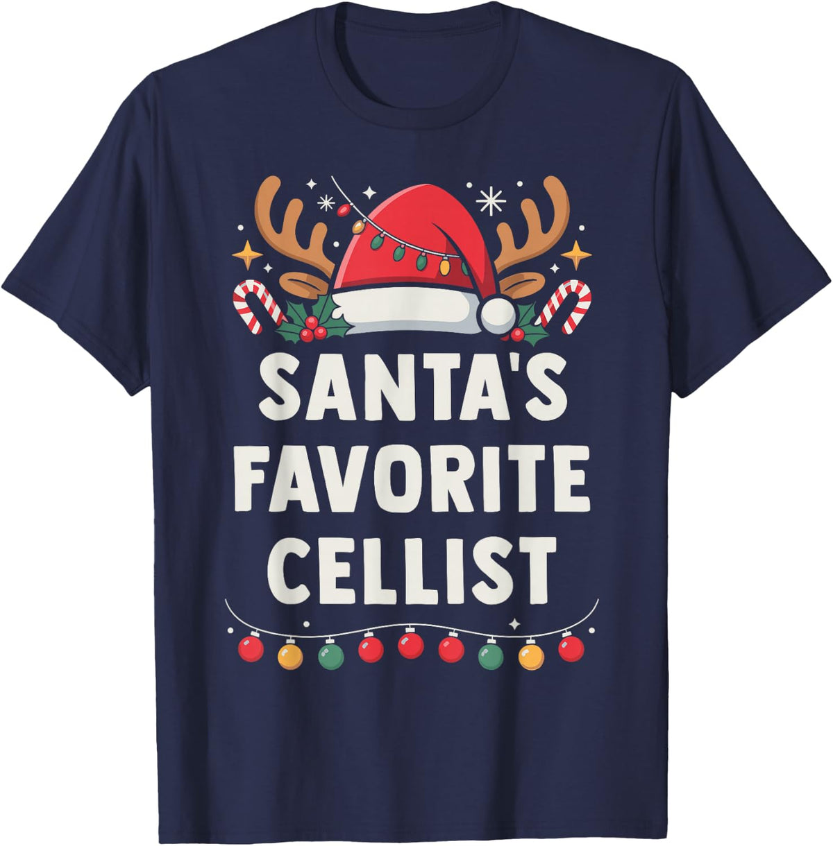 Christmas Concert Santa's Favorite Cellist Holiday Recital T-Shirt - Navy Blue