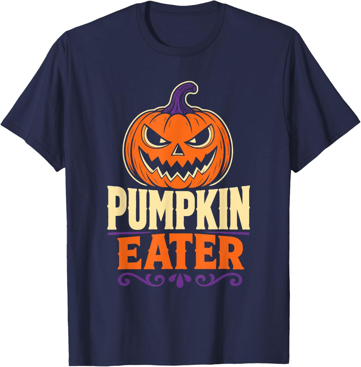 Halloween Pumpkin Eater Funny Jack O Lantern Carved Face T-Shirt - Navy Blue