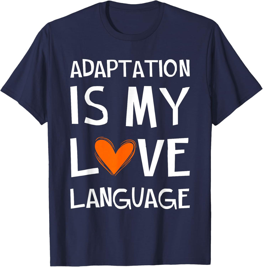 Adaptation is My Language ADHD Awareness Month Orange Ribbon T-Shirt - Navy Blue