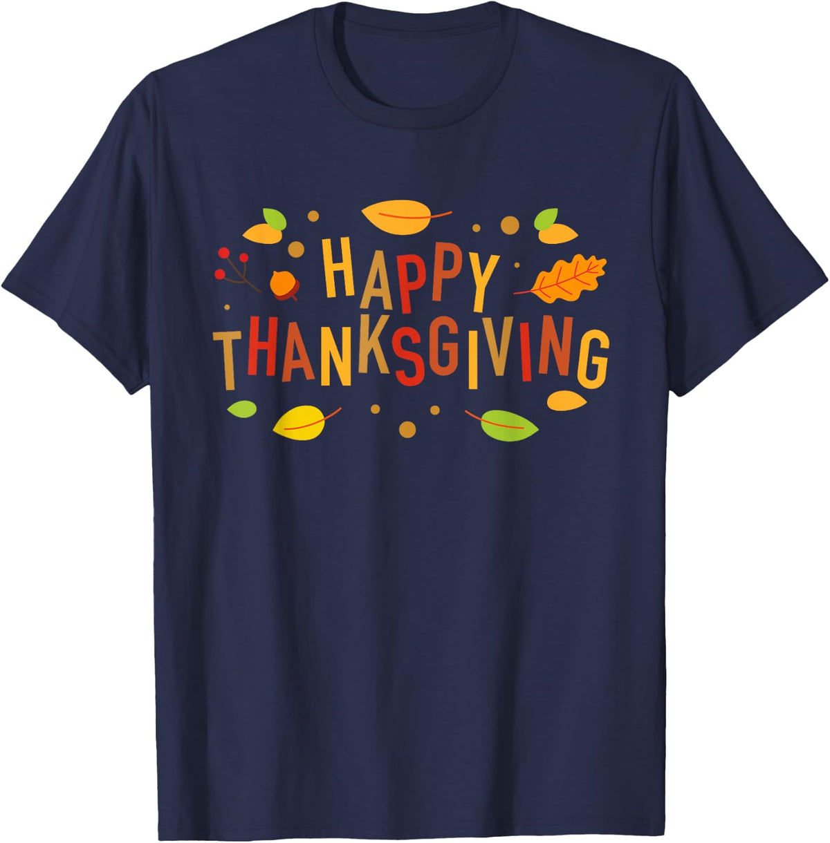 Fall Color Cute Adorable Happy Thanksgiving Design T-Shirt - Navy Blue