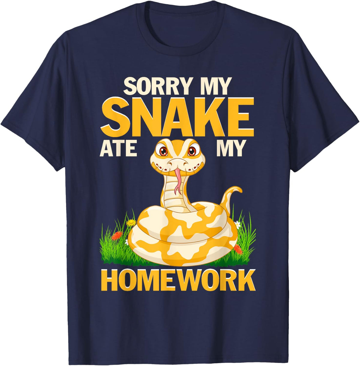 Funny Snakes Sorry My Snake Ate My Homework Python Reptile T-Shirt - Navy Blue