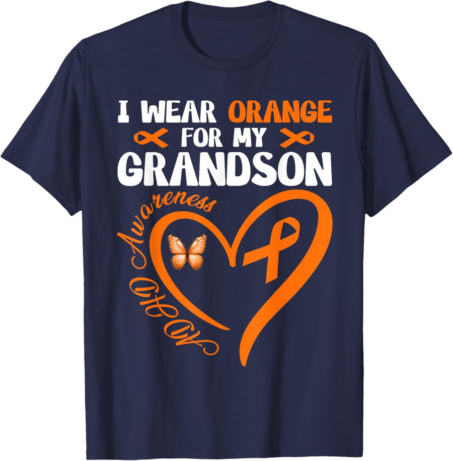 I Wear Orange for My Grandson ADHD Awareness Family Support T-Shirt - Navy Blue