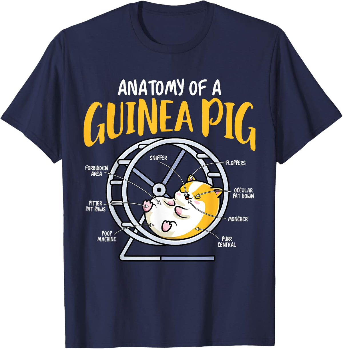 Anatomy Of A Guinea Pig Lover, Funny Rodent Pet Animal T-Shirt - Navy Blue
