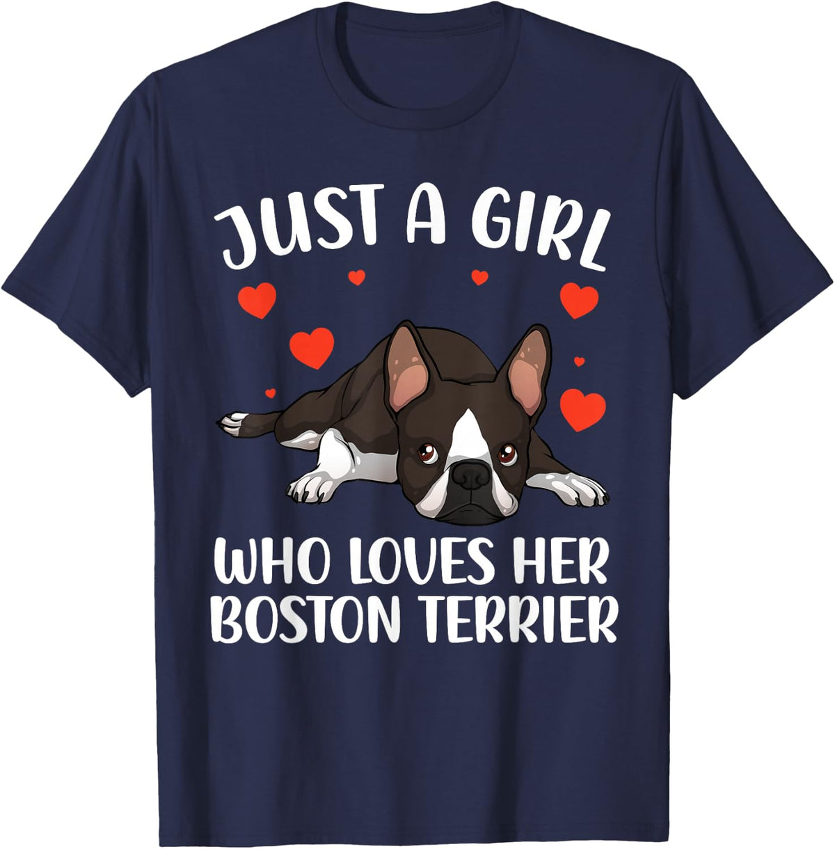 Cool Boston Terrier Art For Women Mom Girls Puppy Dog Lovers T-Shirt - Navy Blue