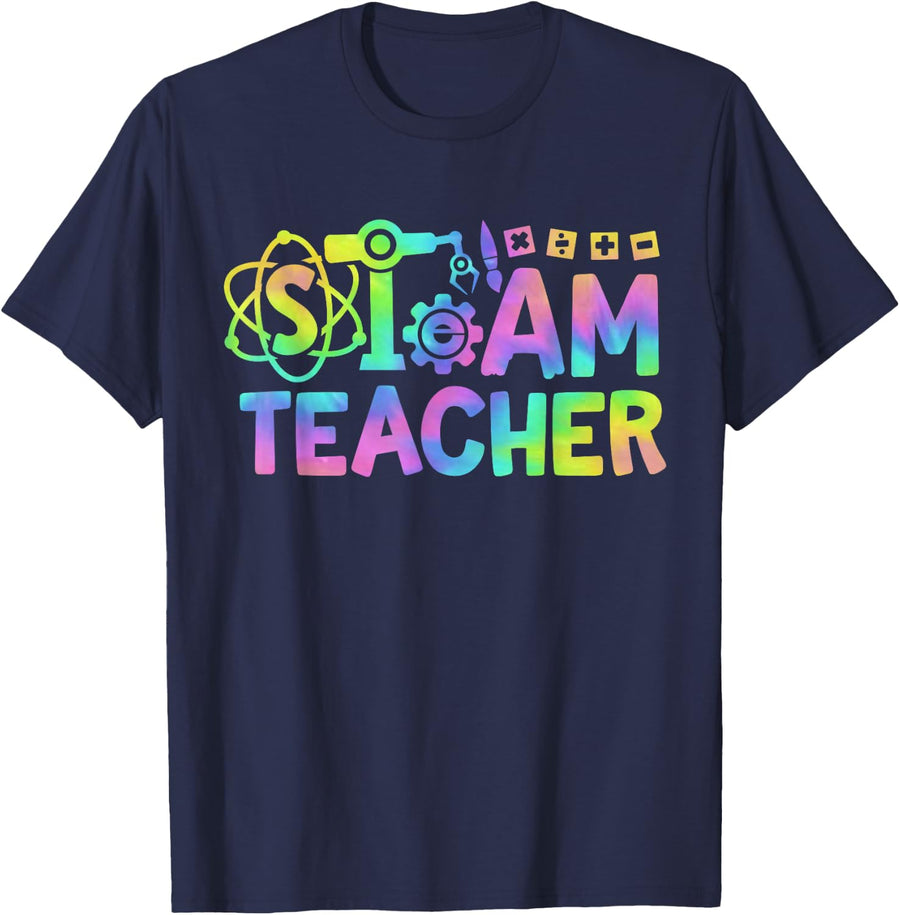 STEAM Teacher T-Shirt Back To School STEM Science Technology Tie Dye Tees - Navy Blue
