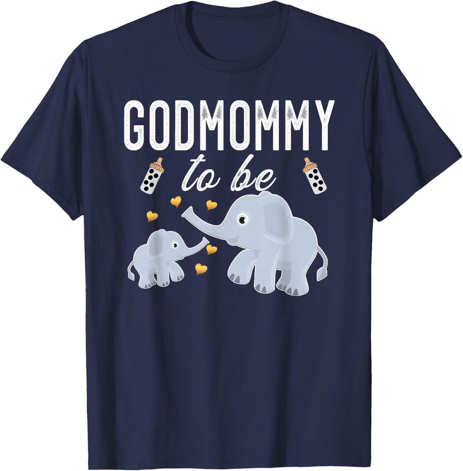 Godmommy To Be Elephant Baby Shower Godmother Cute T-Shirt - Navy Blue