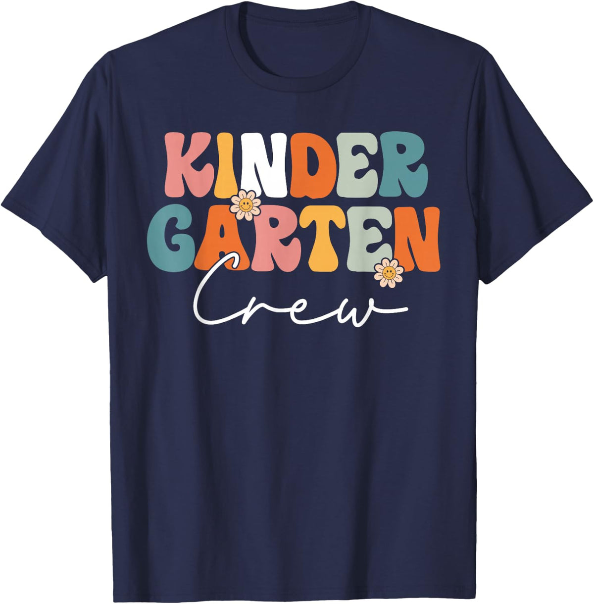 Kindergarten Crew Team Retro Groovy Vintage Back To School T-Shirt - Navy Blue