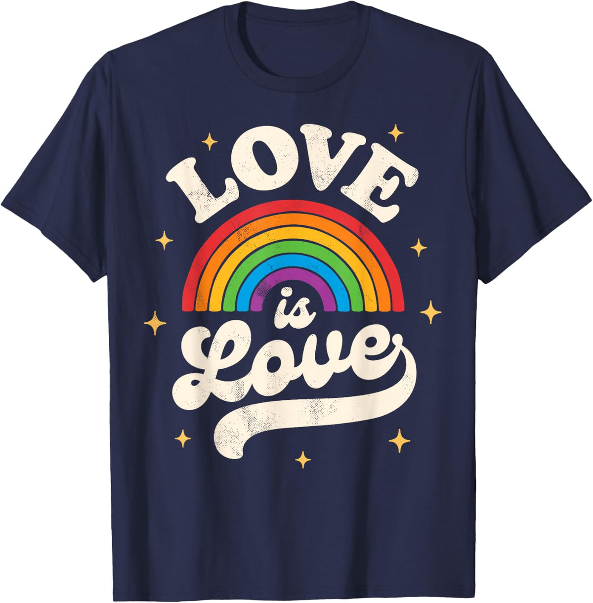 LGBTQ Love Is Love Gay Pride LGBT Ally Rainbow Flag Vintage T-Shirt - Navy Blue