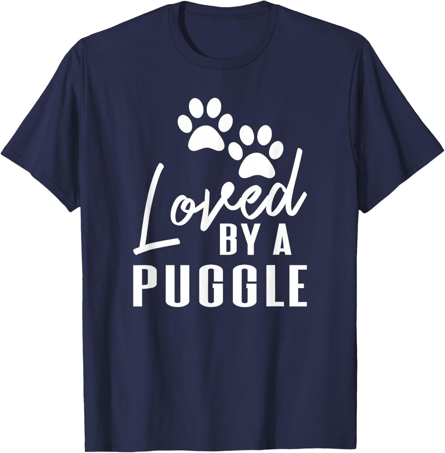Loved By A Puggle Dog Mom or Dog Dad T-Shirt - Navy Blue