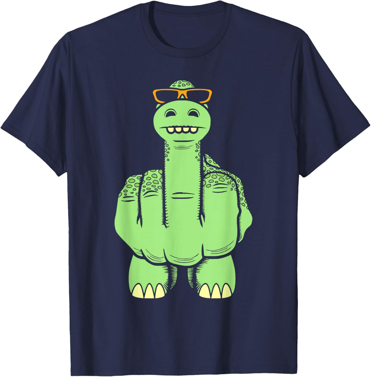 Middle Finger Dinosaur Funny Rude Antisocial Dino Hand T-Shirt - Navy Blue