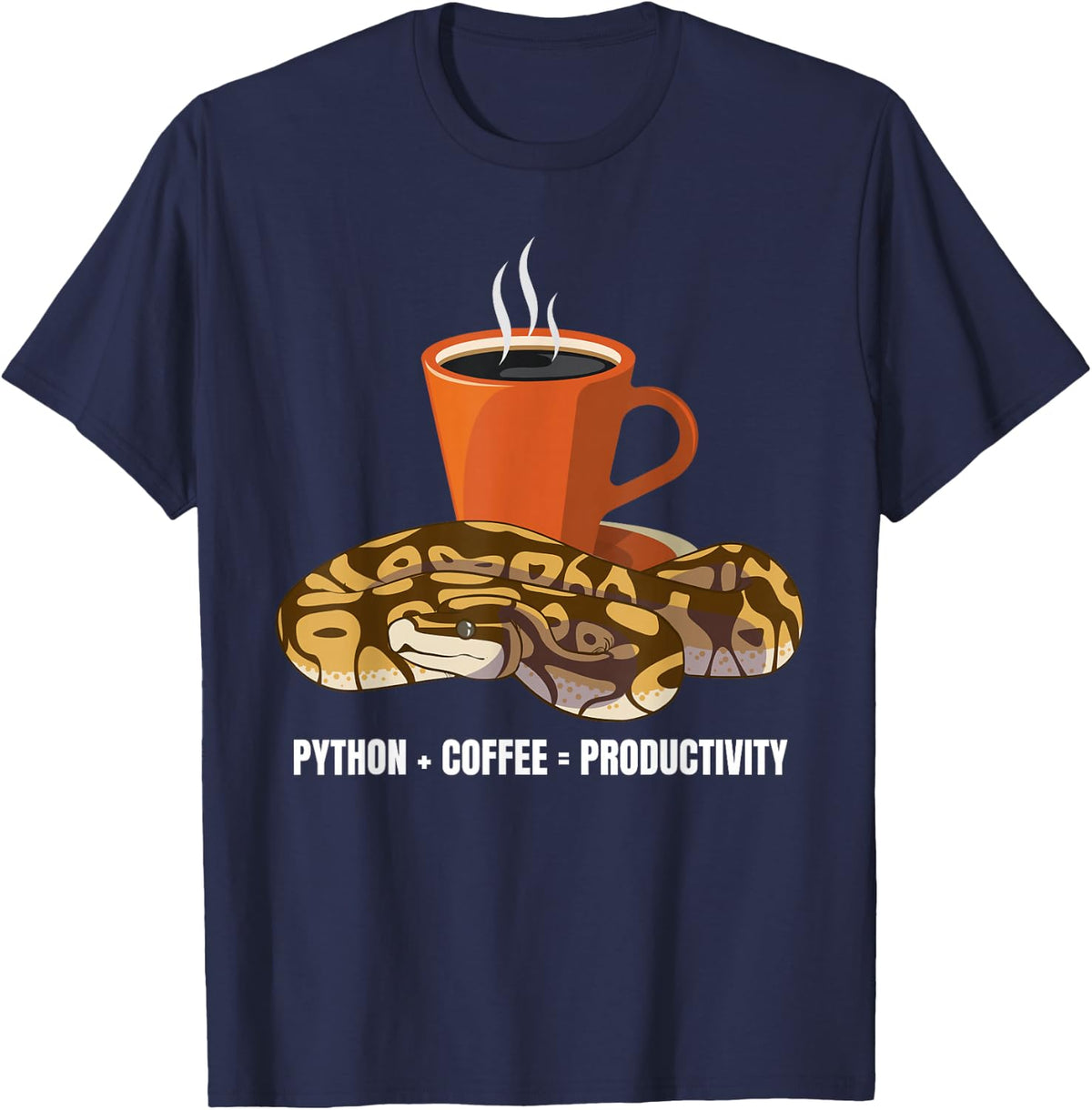 Python + Coffee = Productivity Herpetology Snake T-Shirt - Navy Blue