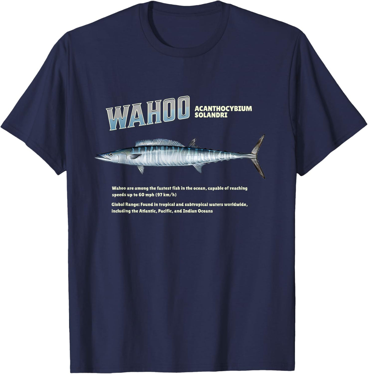 Wahoo Fish Design for Fisherman Tees Ocean Spearos Divers Fishing T Shirts for Men - Navy Blue