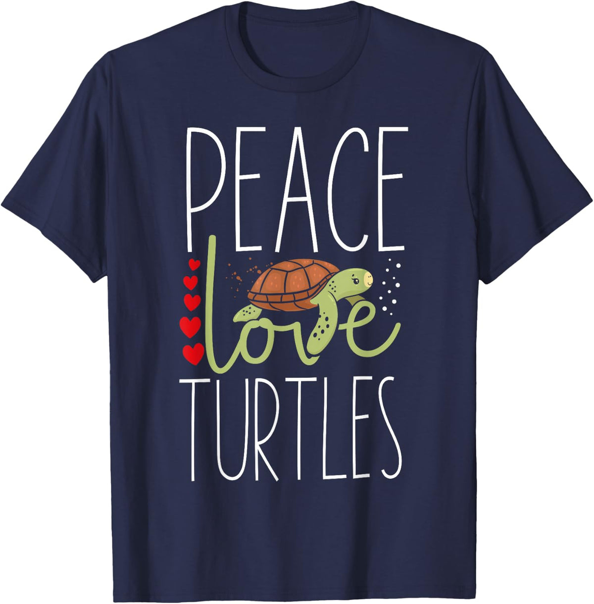 Sea Turtle Tortoise Peace Love Turtles T-Shirt - Navy Blue