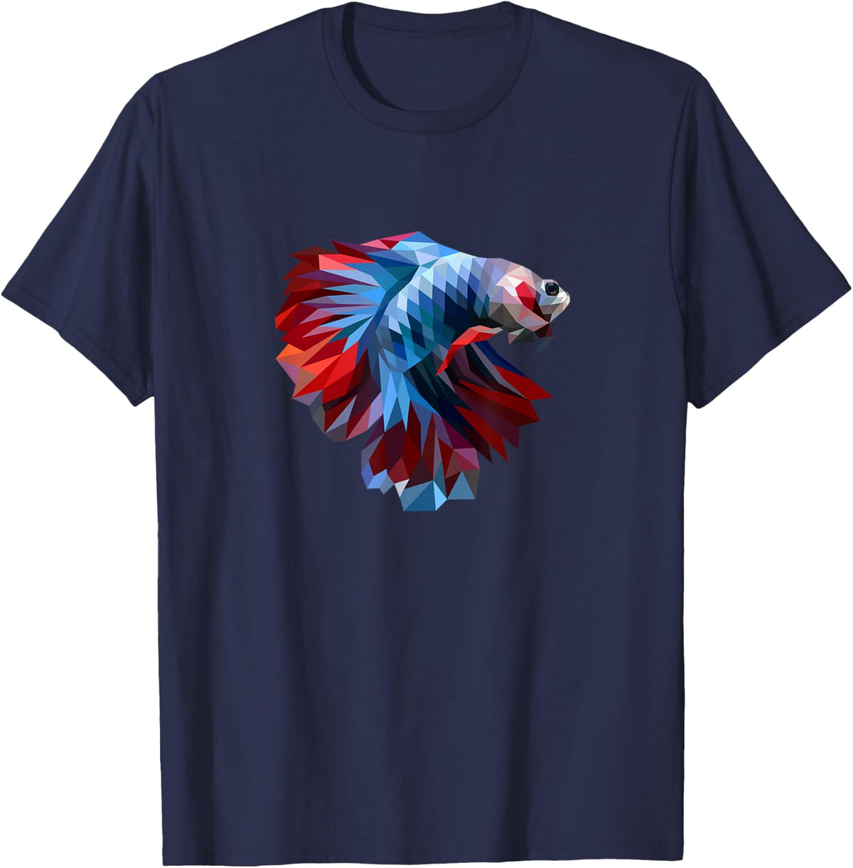 Geometric Betta Colorful Siamese Fighting Fish Art T-Shirt - Navy Blue