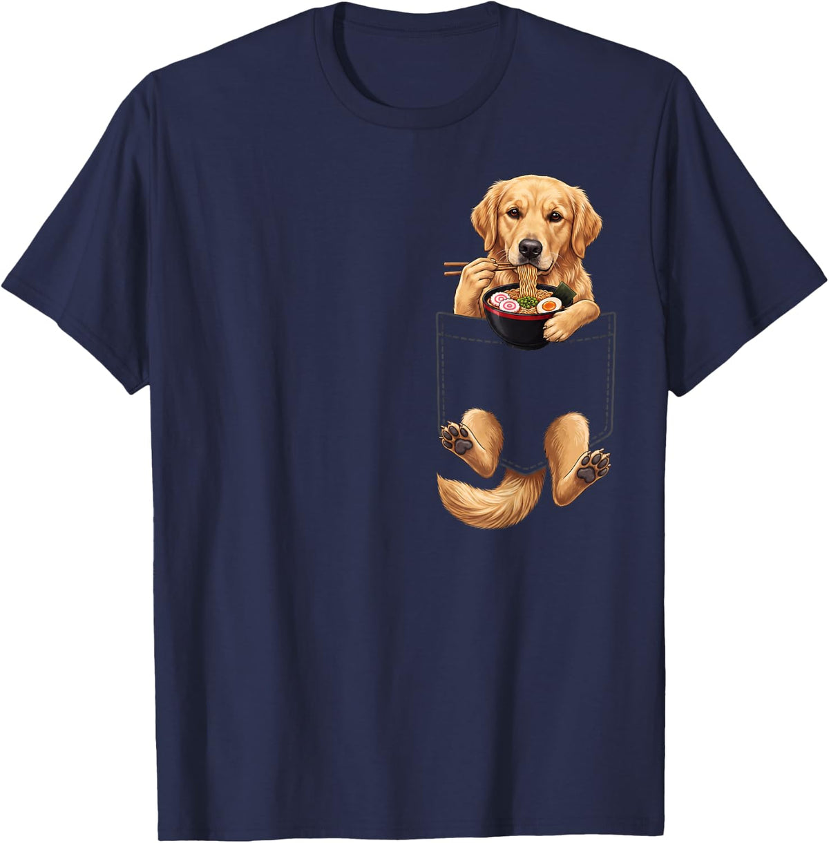 Golden Retriever Dog Pocket Ramen Bowl Japanese Food Lover T-Shirt - Navy Blue