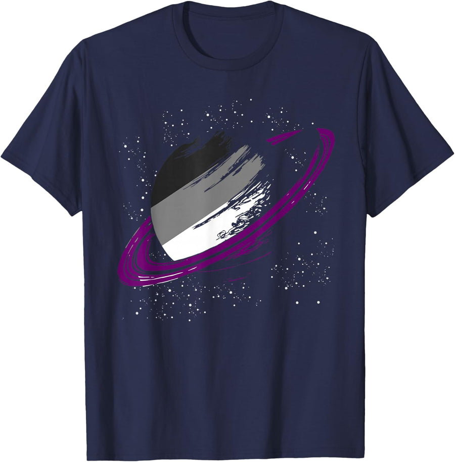 Asexual Saturn Ace Pride Month Tees LGBTQIA T Shirts Queer Asexuality - Navy Blue