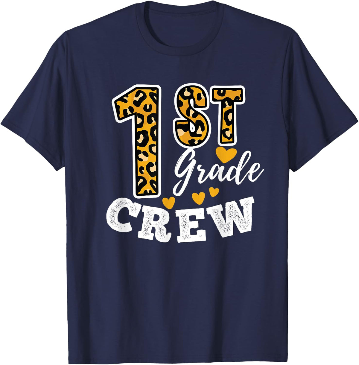 Leopard Print First Grade Teacher 1st Grade Crew T-Shirt - Navy Blue