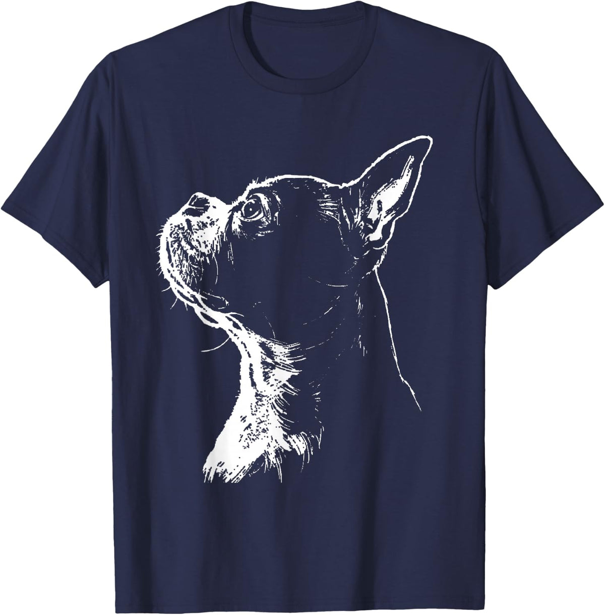 Modern Minimalist Boston Terrier Dog Sketch Artistic T-Shirt - Navy Blue