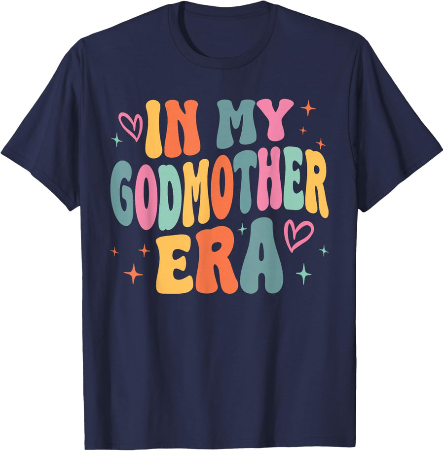 Retro Groovy In My Godmother Era Funny Family Matching T-Shirt - Navy Blue