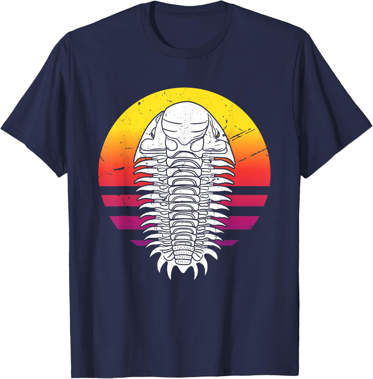 Trilobite Silhouette Sunset Funny Paleontologist Geologist T-Shirt - Navy Blue