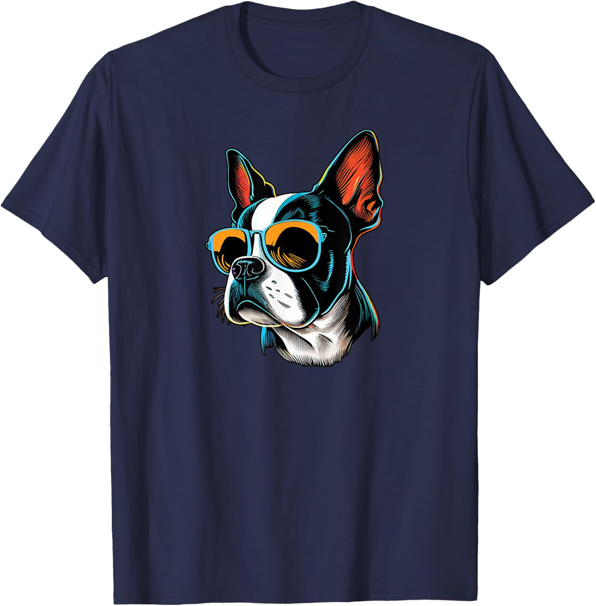 Dad Mom Cool Dog Sunglasses - Boston Terrier T-Shirt - Navy Blue