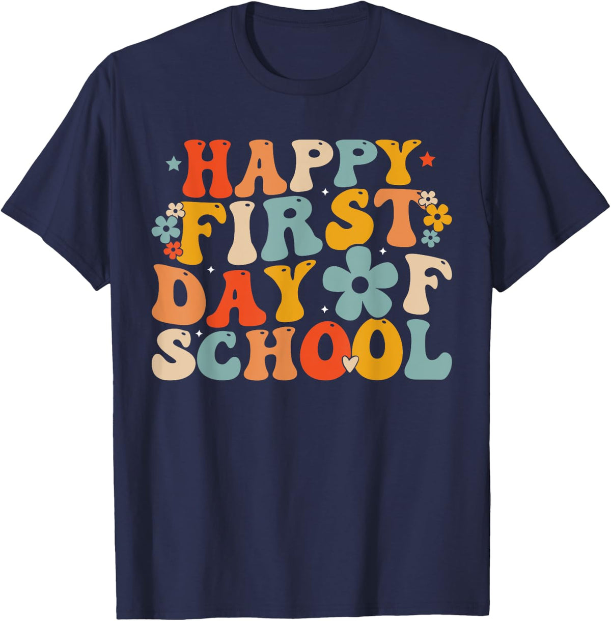 Retro Happy First Day of School Teacher Back to School Men Women Kids T-Shirt - Navy Blue