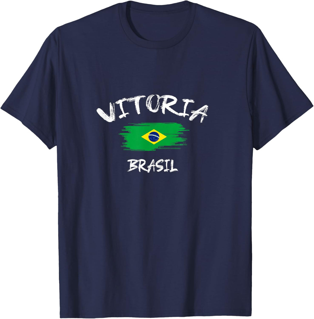 Vitoria Brasil Souvenir Brazilian Country Flag Brushed T-Shirt - Navy Blue