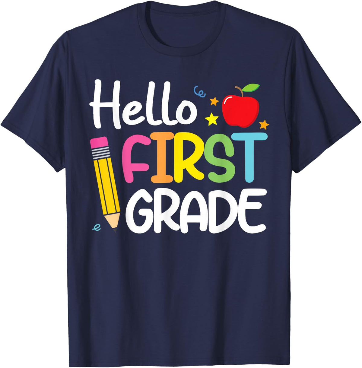 Hello First Grade Shirt Girls First Day of School Tees T-Shirts for Kids Teacher Students - Navy Blue