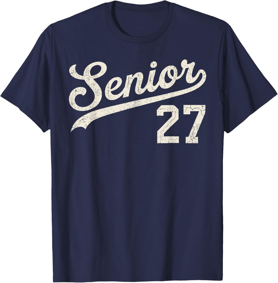 Vintage Senior 2027 High School Grad Students Back to School T-Shirt - Navy Blue