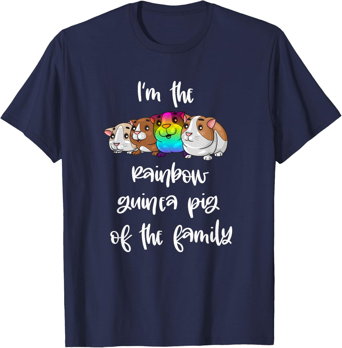 Rainbow Guinea Pig of The Family LGBTQ Colorful Piggy T-Shirt - Navy Blue