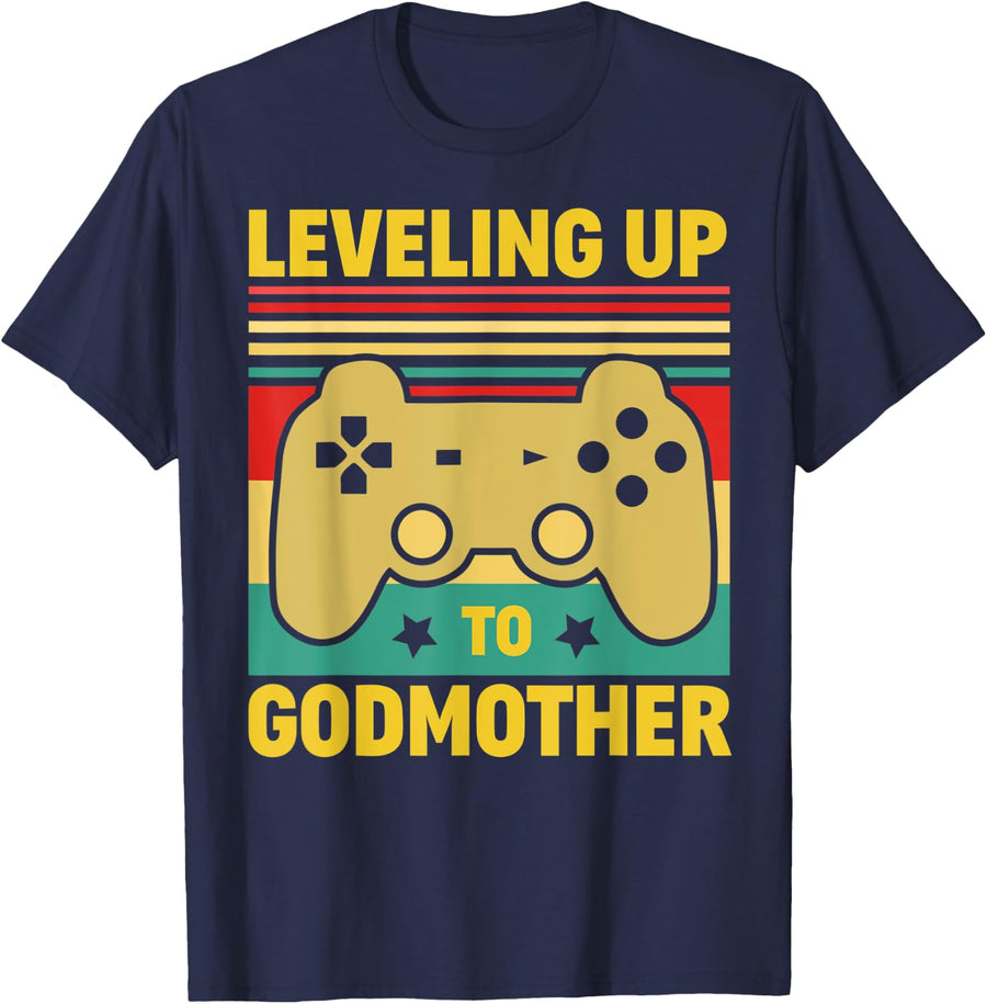 Leveling Up To Godmother Gamer Gift T-Shirt - Navy Blue