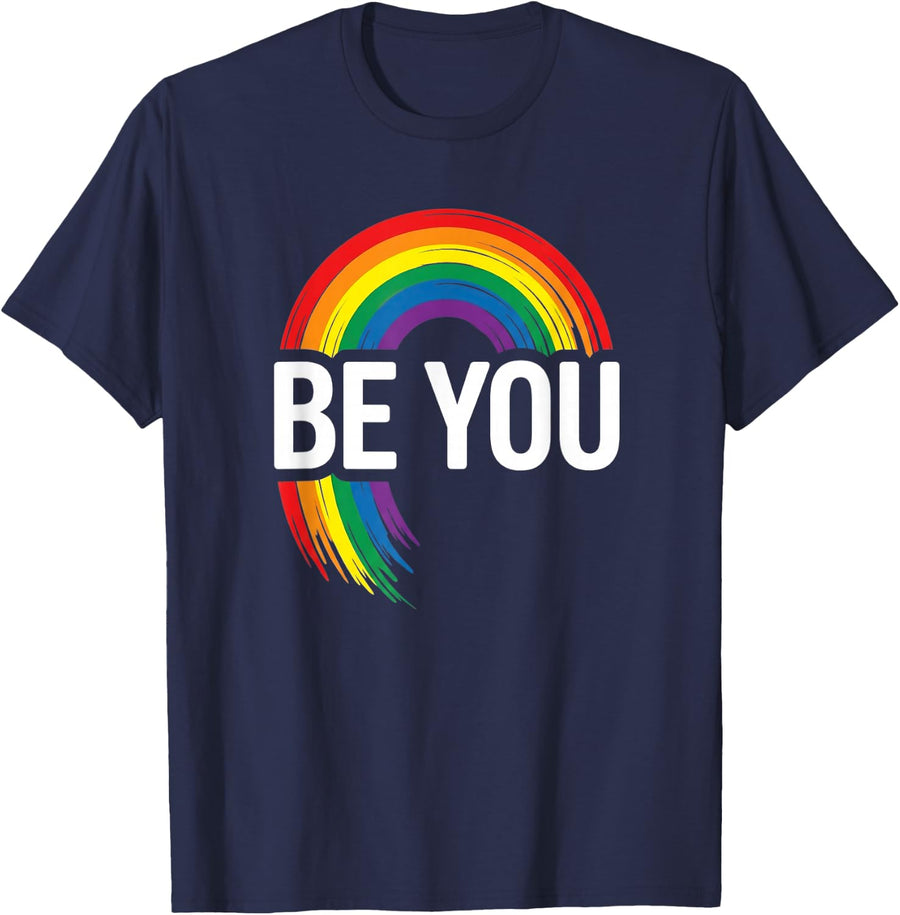 LGBTQ Be You Gay Pride Month LGBT Rainbow Flag T-Shirt - Navy Blue