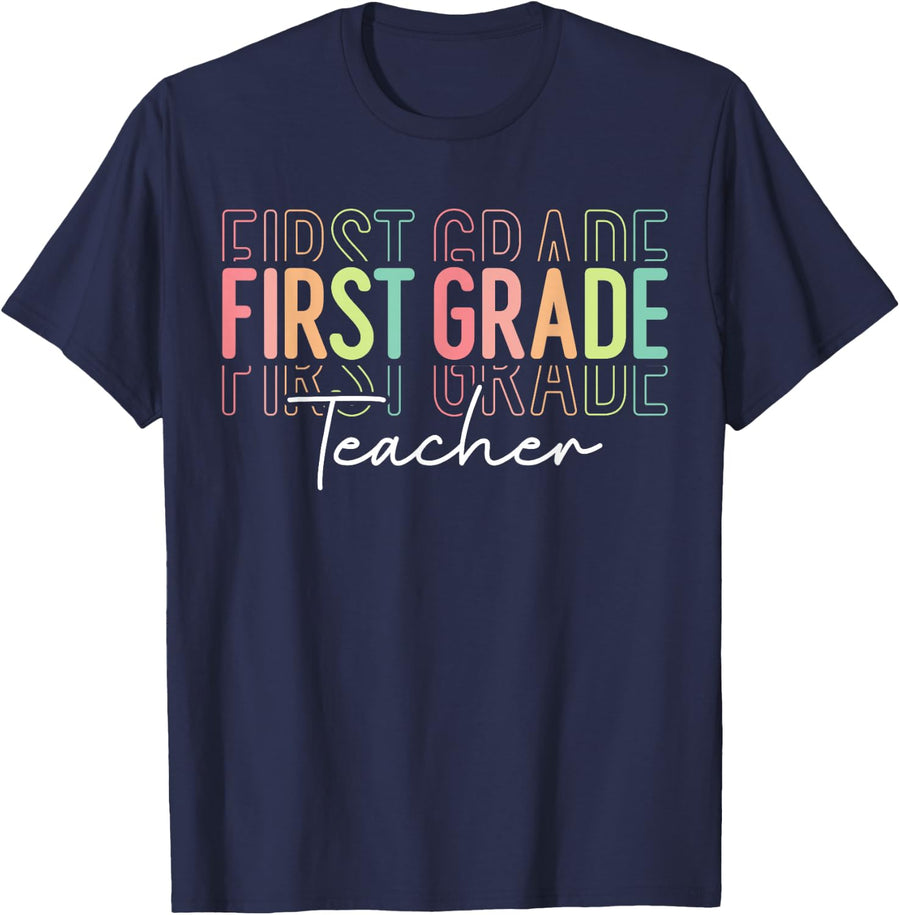 Team 1st Grade Teacher Shirt Women Hello First Grade Rocks Squad Tee T-Shirt - Navy Blue