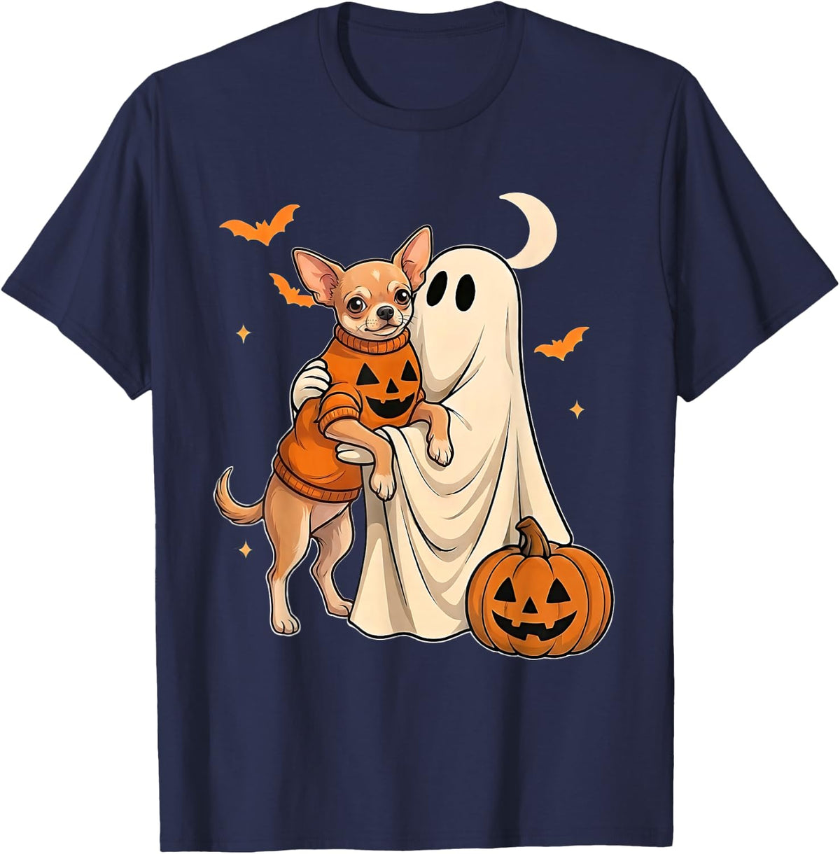 Chihuahua Halloween Dog Chihuahua Ghost Pumpkin T-Shirt - Navy Blue
