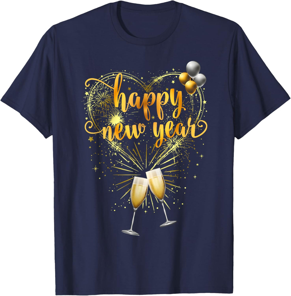 New Years Eve Party Supplies Happy New Year Fireworks T-Shirt - Navy Blue