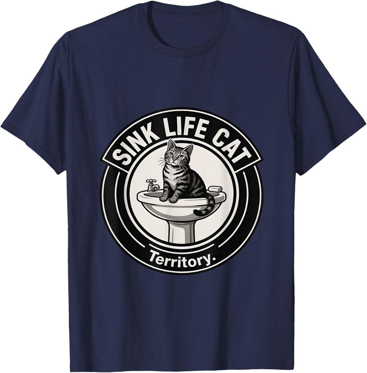 Sink Life Cat Territory Funny Bathroom Cat T-Shirt - Navy Blue