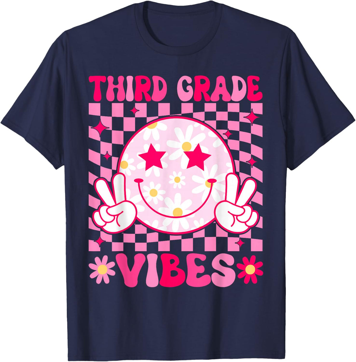 Third Grade Vibes Back To School 3rd Grade Teacher Students T-Shirt - Navy Blue