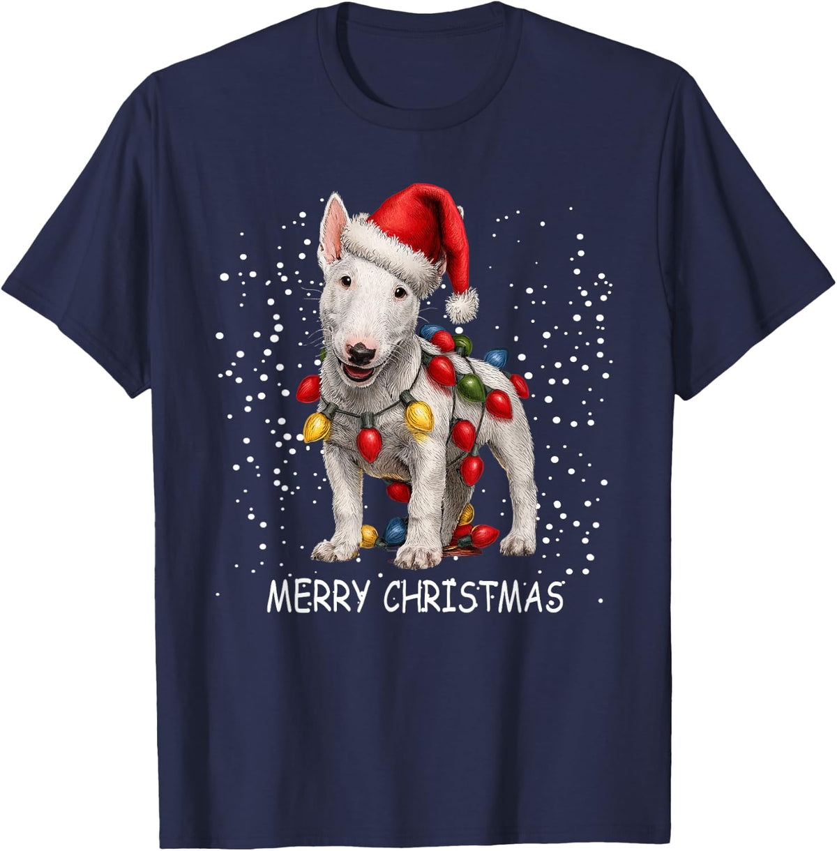 Cute Bull Terrier Dog Christmas Merry Xmas Graphic T-Shirt - Navy Blue